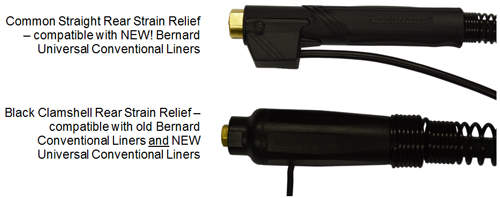 Comparison showing new vs. old rear strain relief