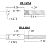 Dimension drawing showing the difference between MA1 385A and MA1 350A